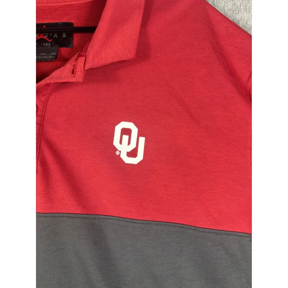 Jordan Oklahoma‎ Sooners Polo Colorblock Jumpman Logo Mens XXL Red Grey